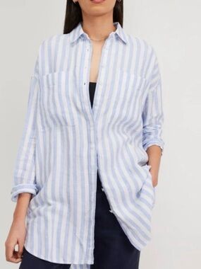 Everlane 2014 100% Linen Blue & White Striped Button Down Shirt